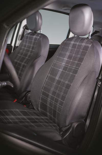 Serie completa coprisedili personalizzati Fiat Panda 12> 4 posti post.  intero tess. misto cotone scozzese grigio/piombo