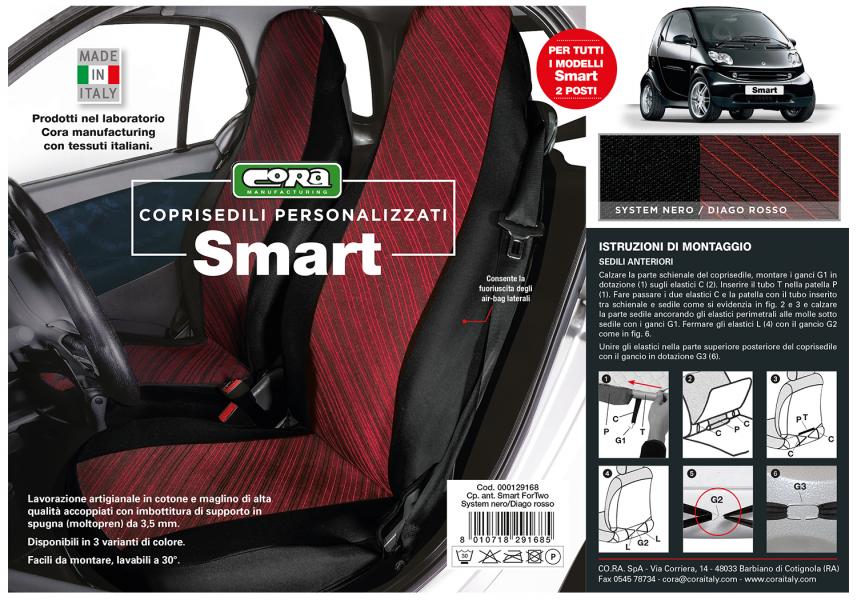 Coprisedili anteriori personalizzati Smart Fortwo tess. misto cotone  rosso/nero - Gare Ricambi Auto e Accessori